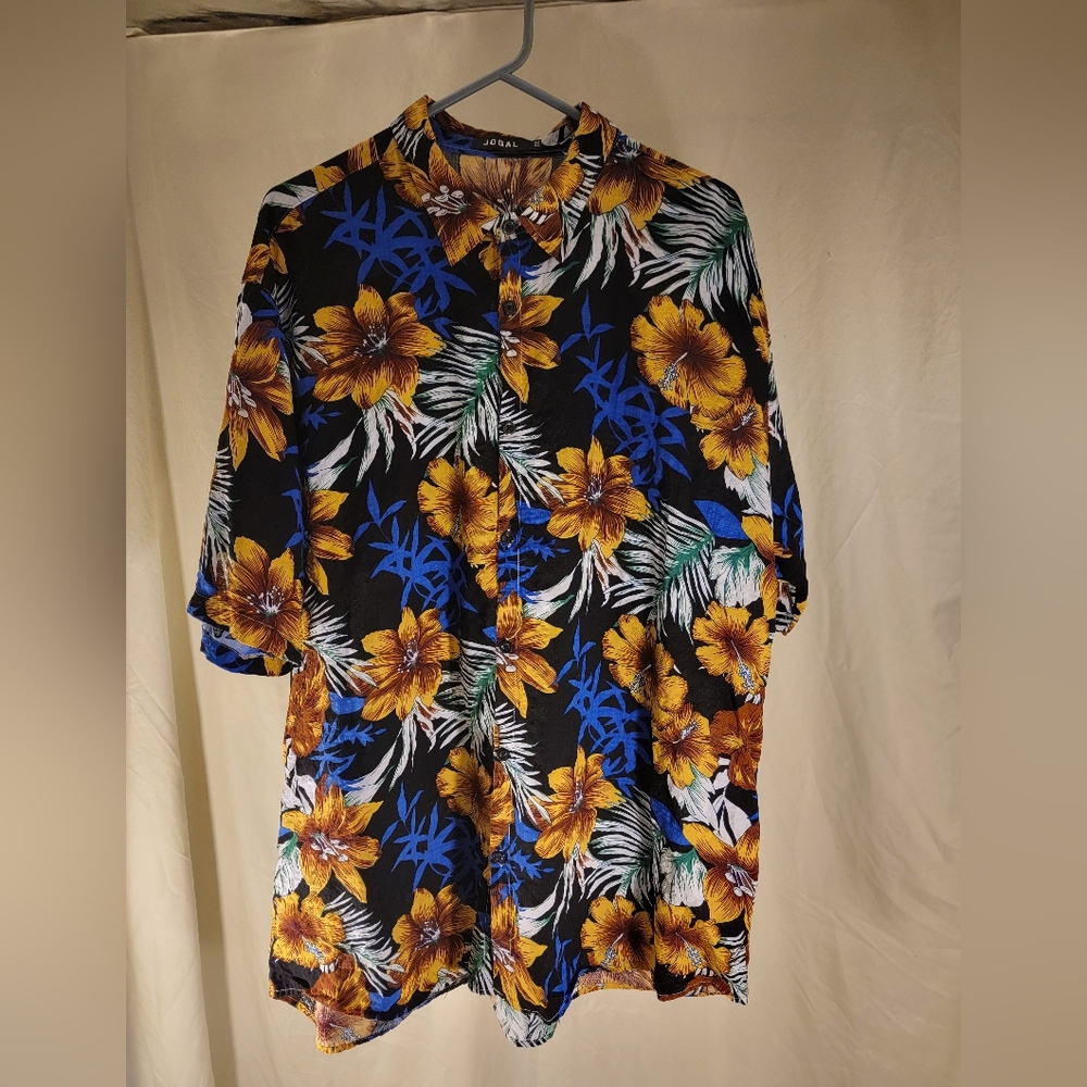 JOGAL Men's Flower Casual Button Down Short Sleeve Hawaiian Shirt XXL